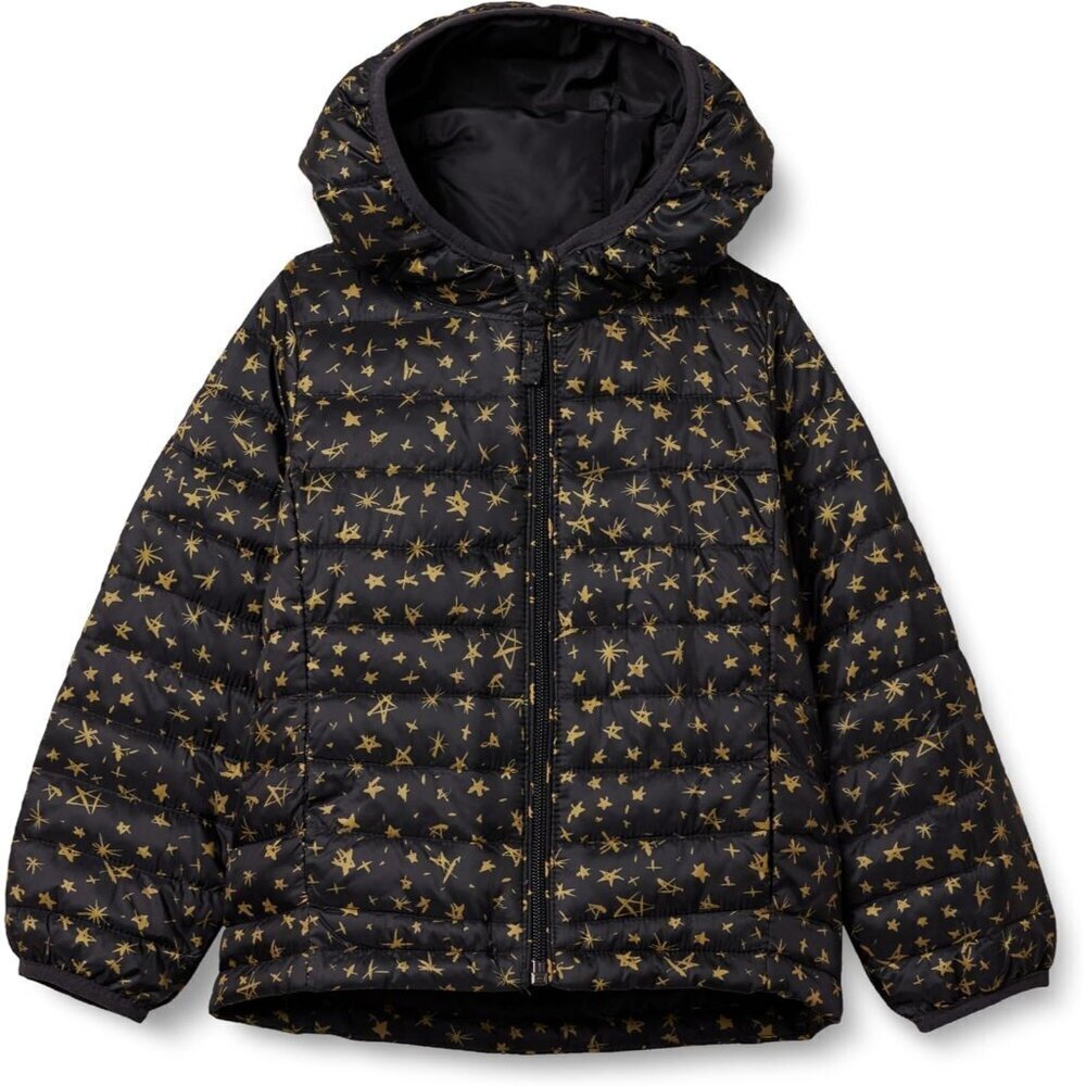🆕Girls Black Stars Lightweight Water Resistant Hooded Puffer Jacket Winter Coat